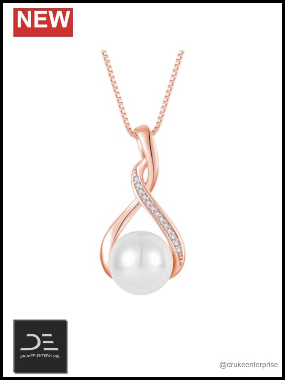Pearl Pendant Necklace 925 Sterling Silver Infinity Necklace for Women